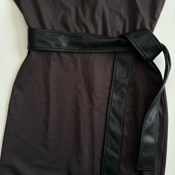 Ann Taylor faux leather belted flare midi dress - Picture 6 of 10